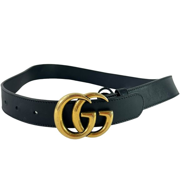 GUCCI Double GG Buckle Logo Black Leather Belt Made in Italy 70-28 - Picture 1 of 8